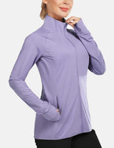 BALEAF Women's UPF 50+ Long Sleeve Zip Pocketed Lightweight Jackets cga018 Lavender Side