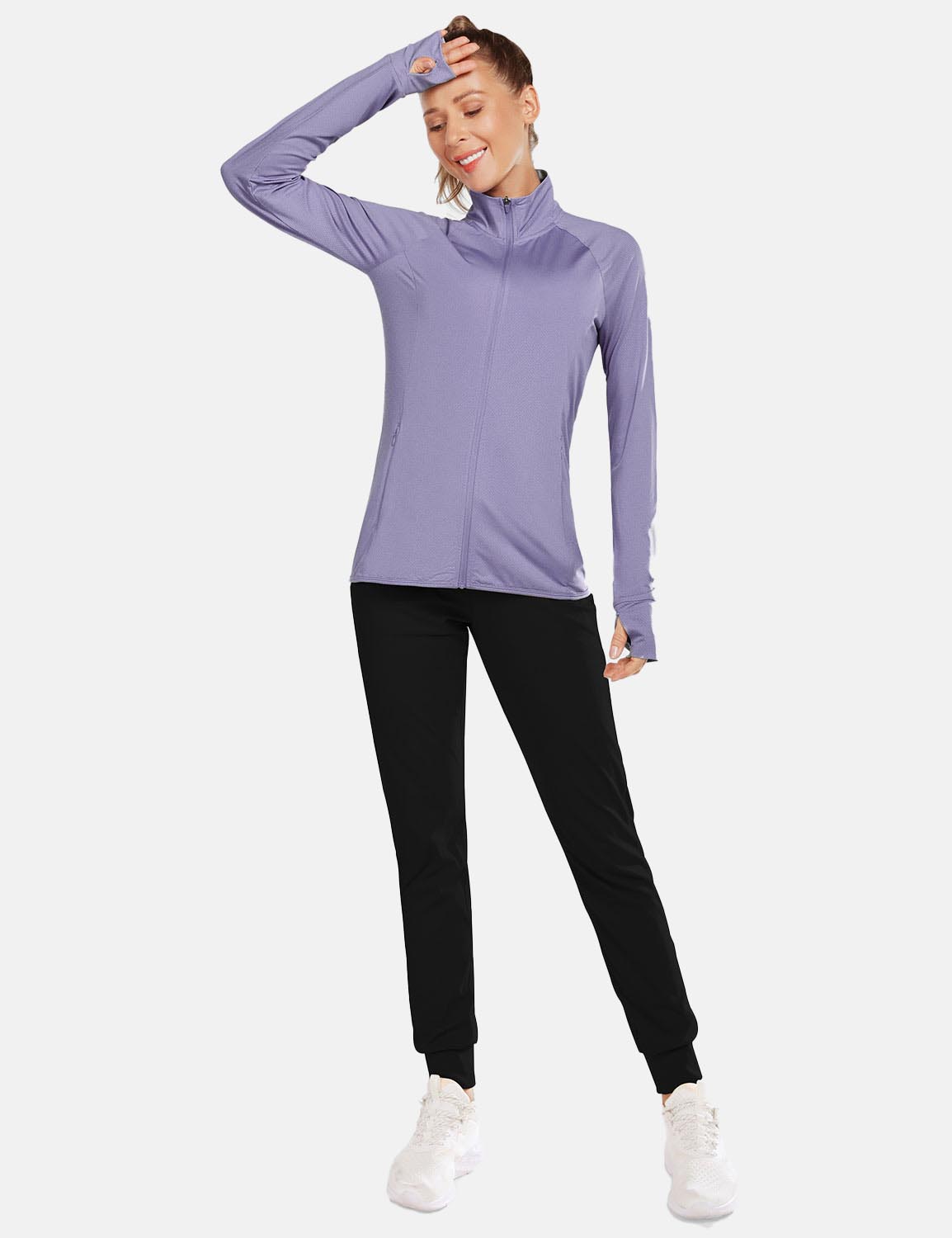 BALEAF Women's UPF 50+ Long Sleeve Zip Pocketed Lightweight Jackets cga018 Lavender Full