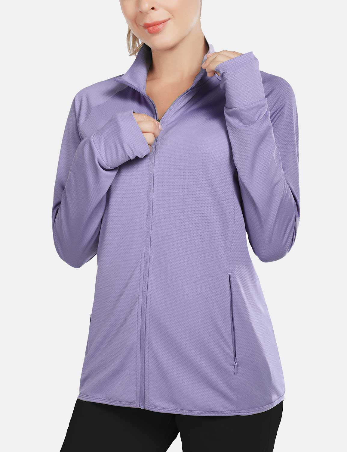 BALEAF Women's UPF 50+ Long Sleeve Zip Pocketed Lightweight Jackets cga018 Lavender Front