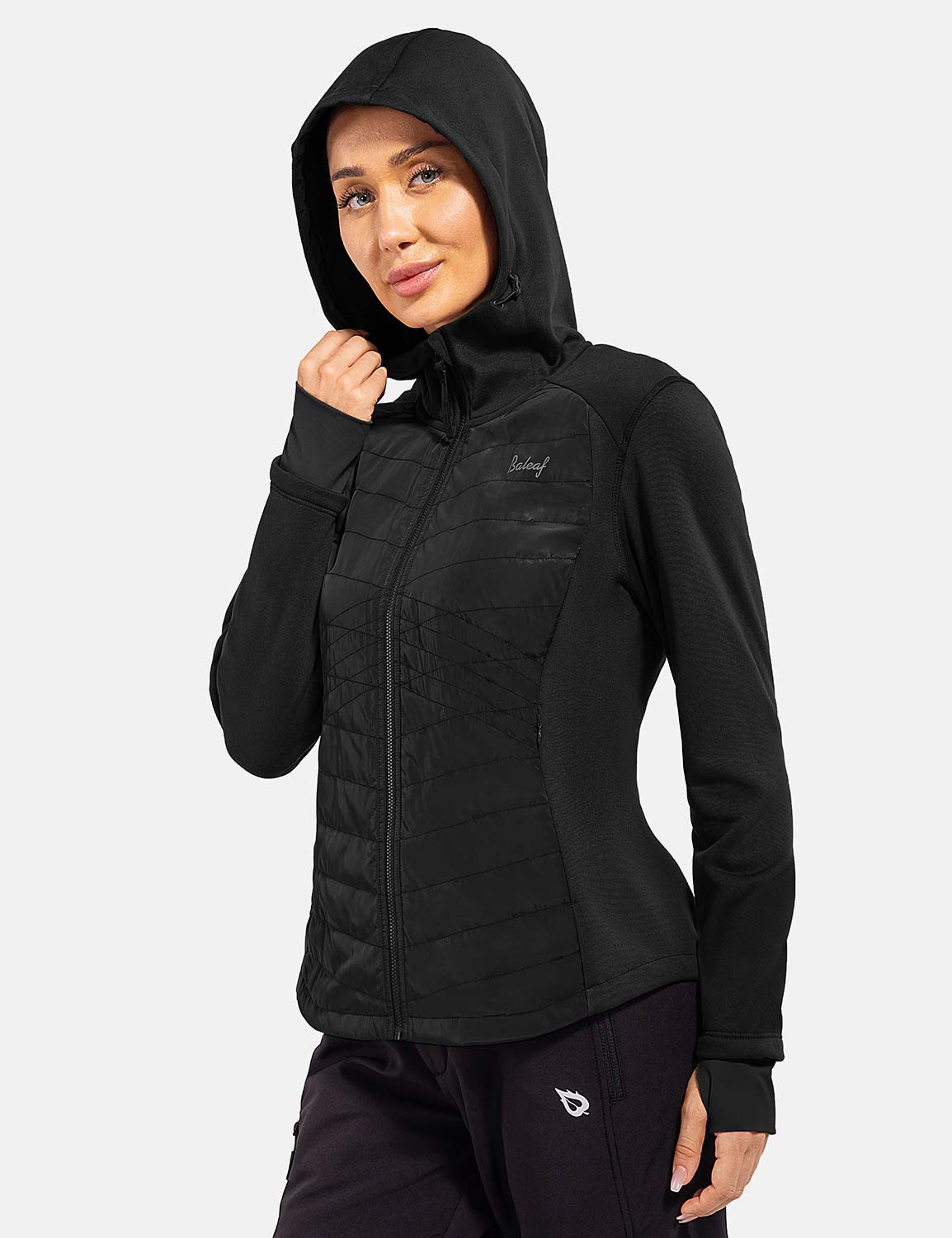 Baleaf Women's Triumph Thermal Water-Resistant Hooded Jacket cga030 Black Side