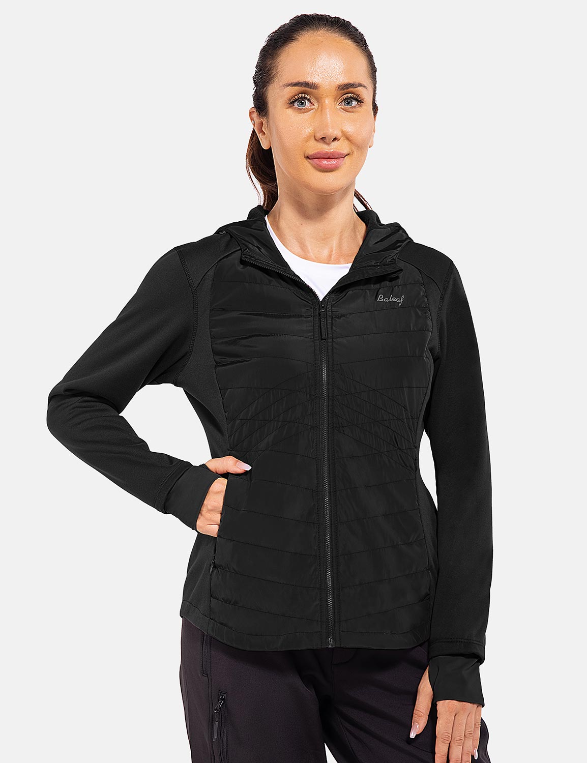 Baleaf Women's Triumph Thermal Water-Resistant Hooded Jacket cga030 Black Front