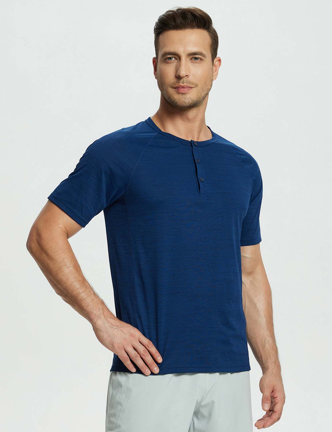 Baleaf Men's Short-Sleeve Henley T-Shirt (Website Exclusive) dbd067 Navy Peony Side