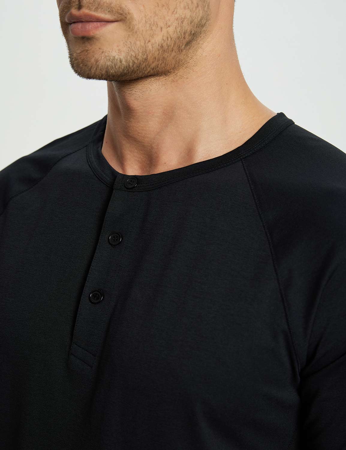 Baleaf Men's Short-Sleeve Henley T-Shirt (Website Exclusive) dbd067 Jet Black Details