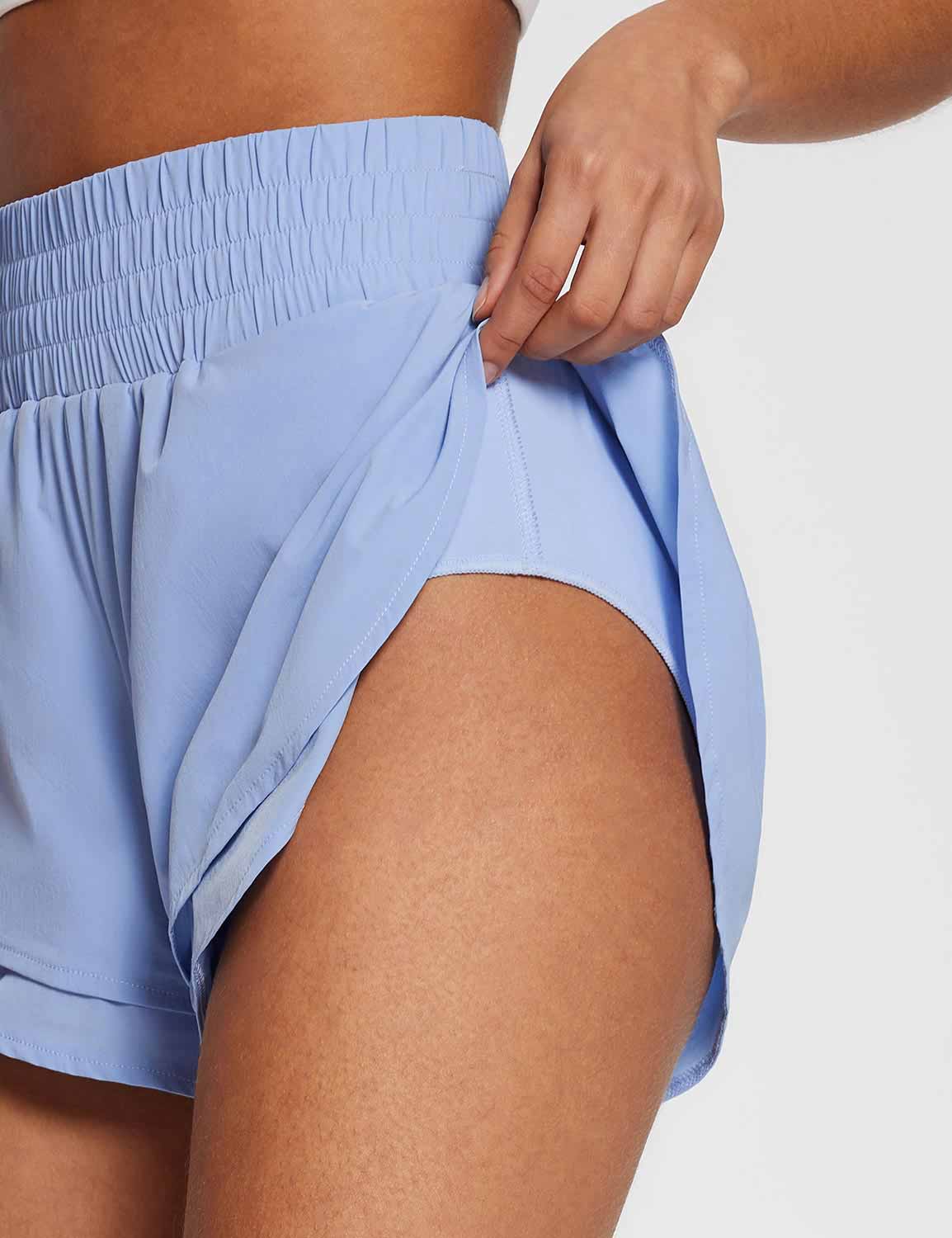 Baleaf Women's Flyleaf High Rise 3" Shorts ebd010 Kentucky Blue Details