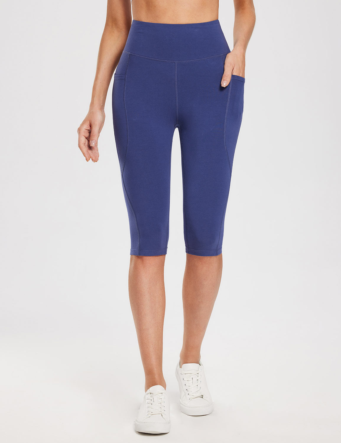 #Baleaf Women's High Rise Knee-length Pocketed Capris Estate Blue Main