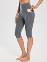 #Baleaf Women's High Rise Knee-length Pocketed Capris Smoked Pearl with Phone Pocket