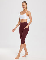 #Baleaf Women's High Rise Knee-length Pocketed Capris Chocolate Truffle Full