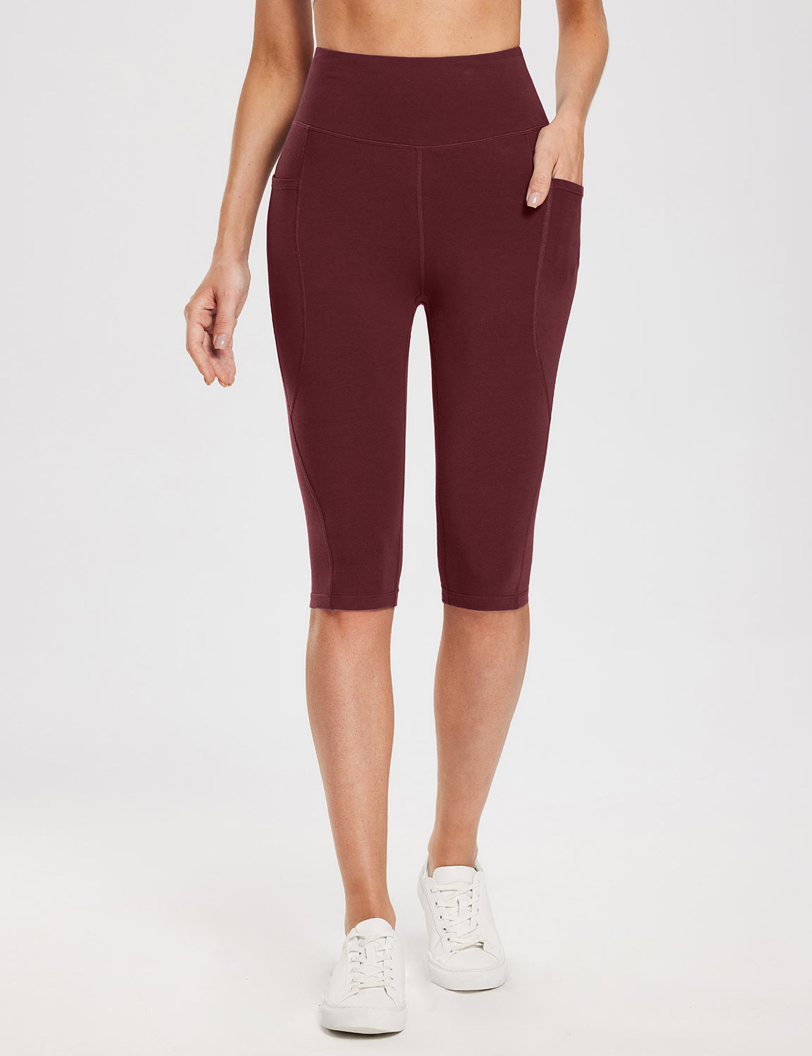 #Baleaf Women's High Rise Knee-length Pocketed Capris Chocolate Truffle Main