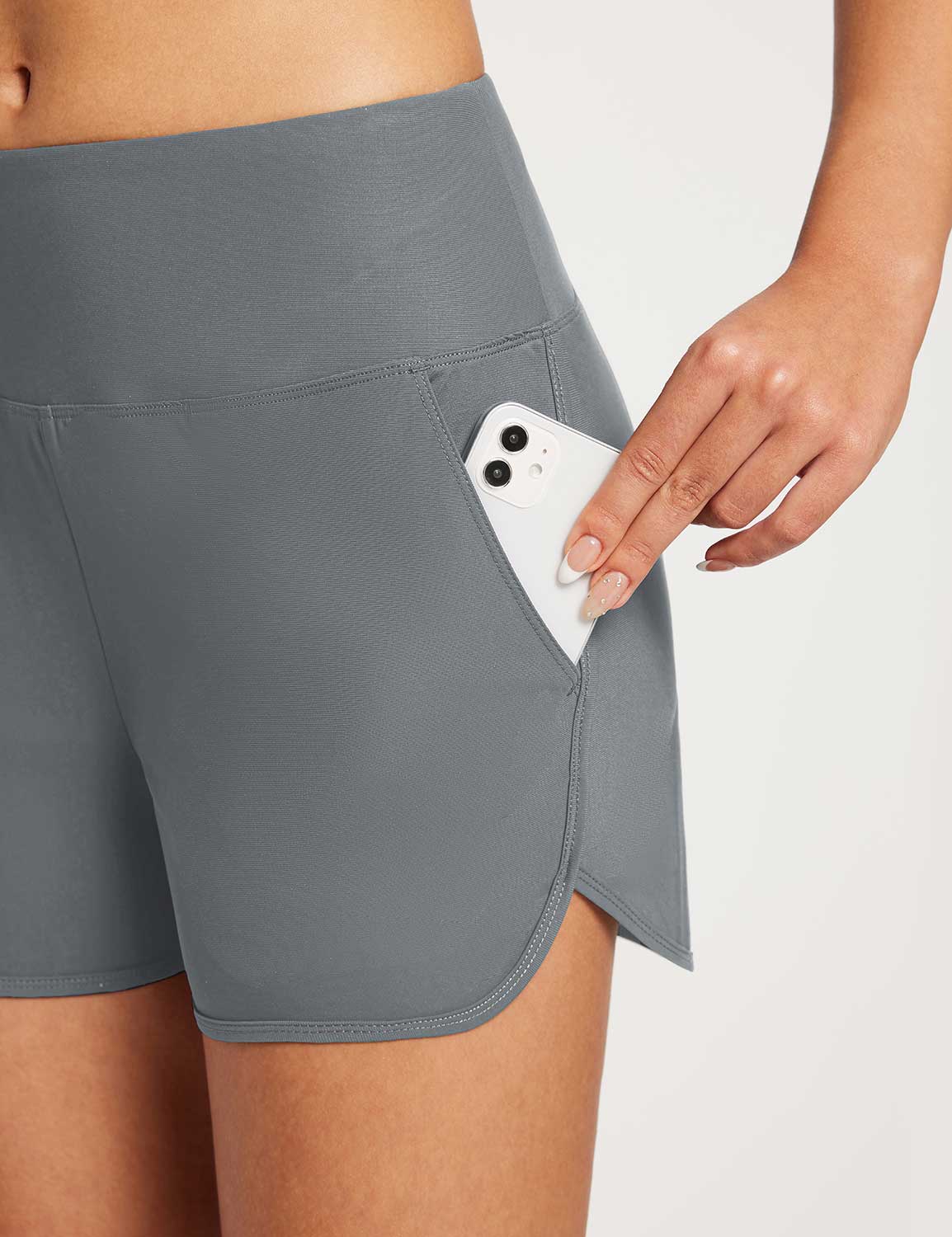 Baleaf Women's Quick Dry UPF50+ High Waisted Swim Shorts Smoked Pearl with Phone Pocket