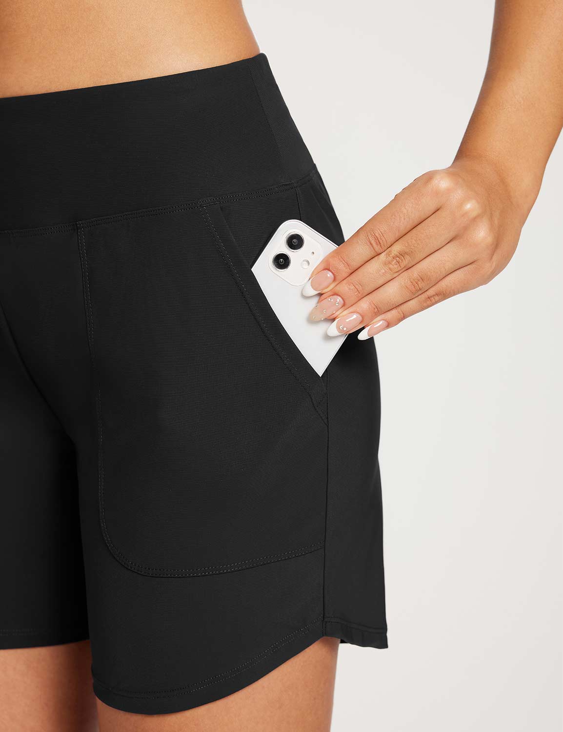 Baleaf Women's UPF50+ High Waisted Pocketed Swim Shorts Anthracite with Phone Pocket