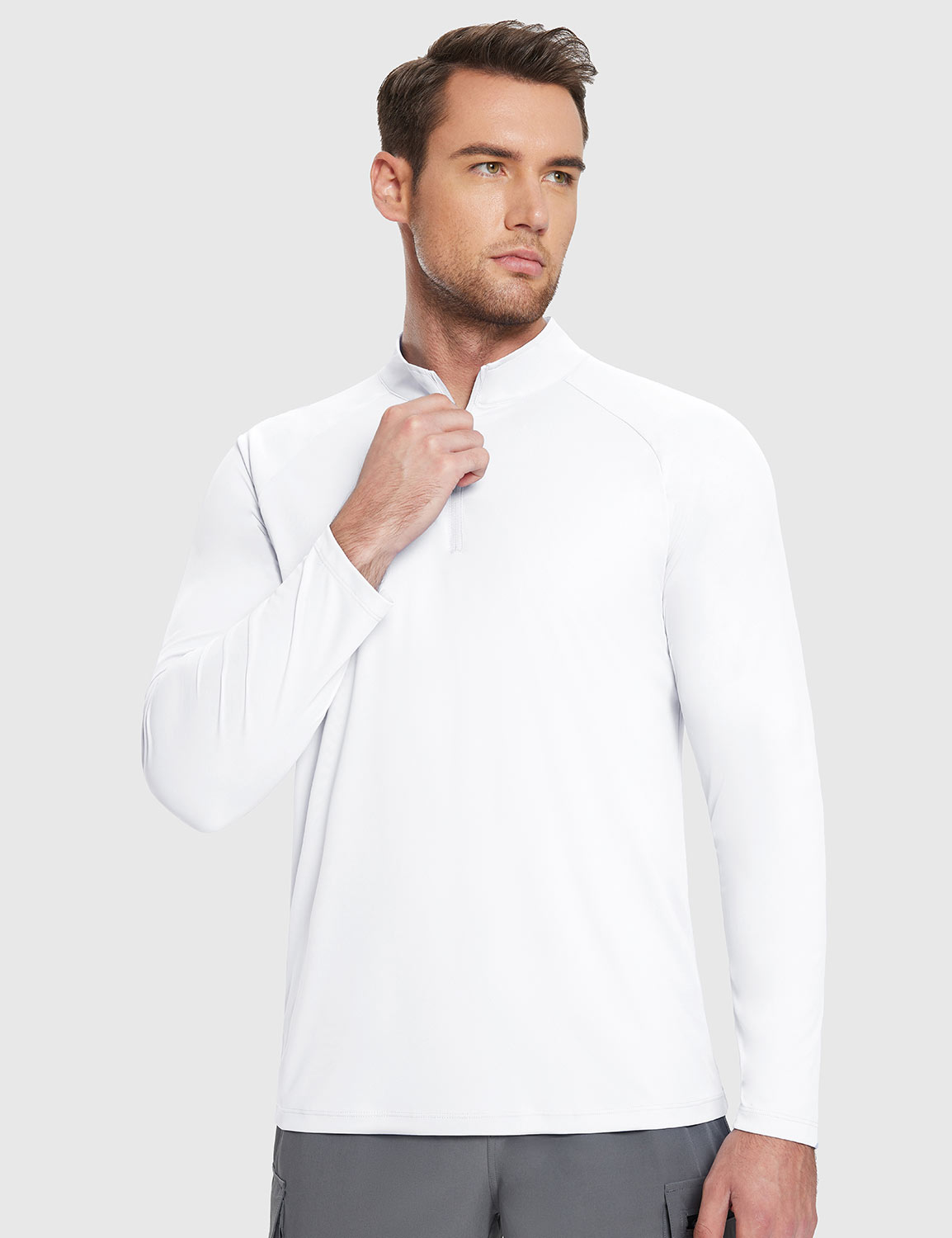 Baleaf Men's UPF 50+ Quarter Zip Sun Shirts Lucent White Side