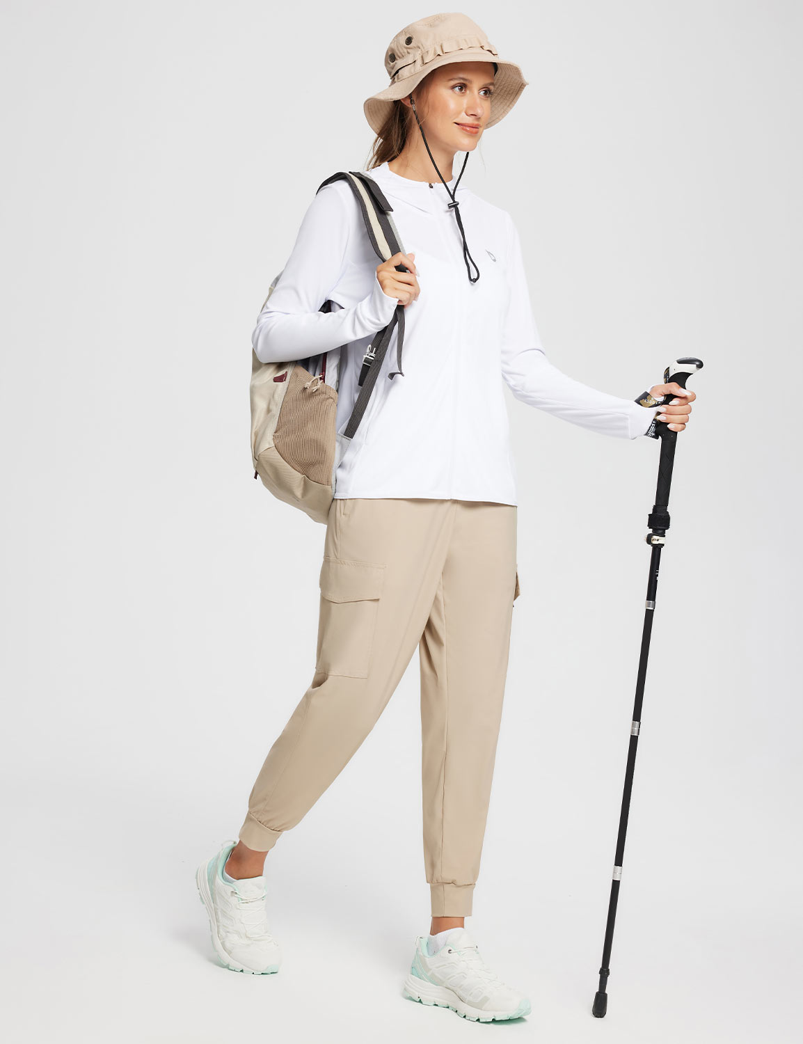 #Baleaf Women's UPF 50+ Lightweight Hoodie ega005 Lucent White Full