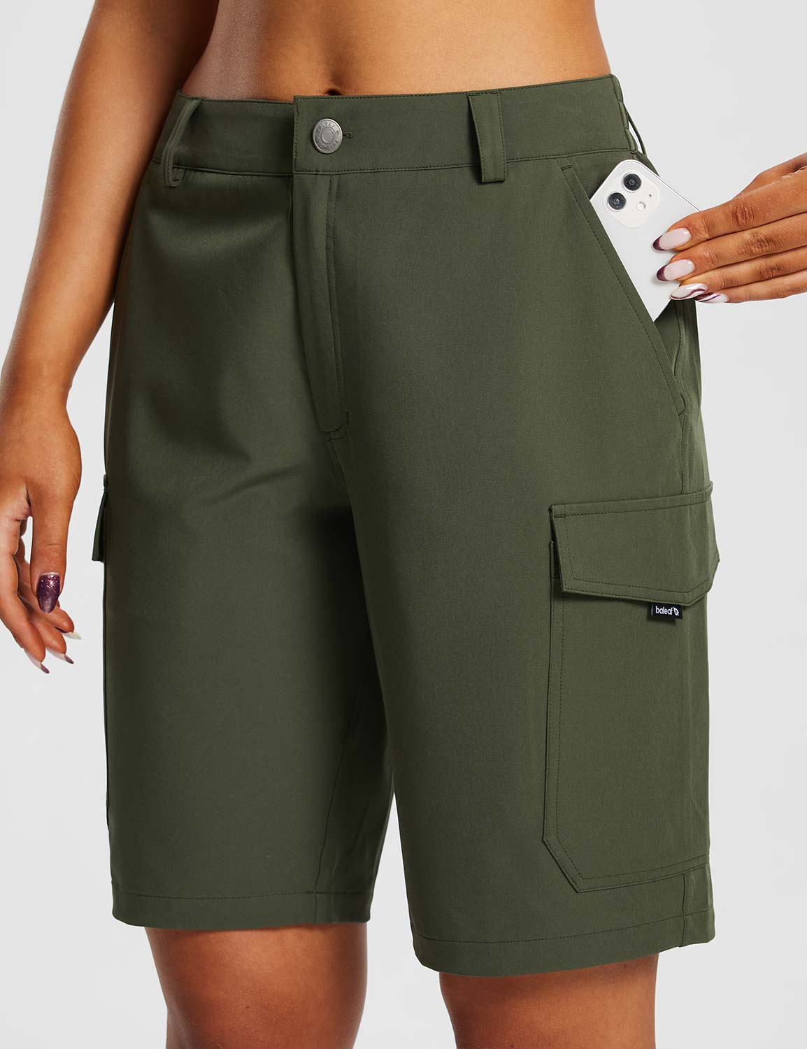 Baleaf Women's Laureate Quick-Dry Cargo Shorts ega025 Rifle Green Details